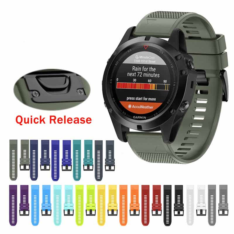 Smart Watch Band For Garmin Fenix 5/5Plus/6/6 Pro Forerunner 935/945 Quick Release Silicone Strap Black Steel Buckle-Lime