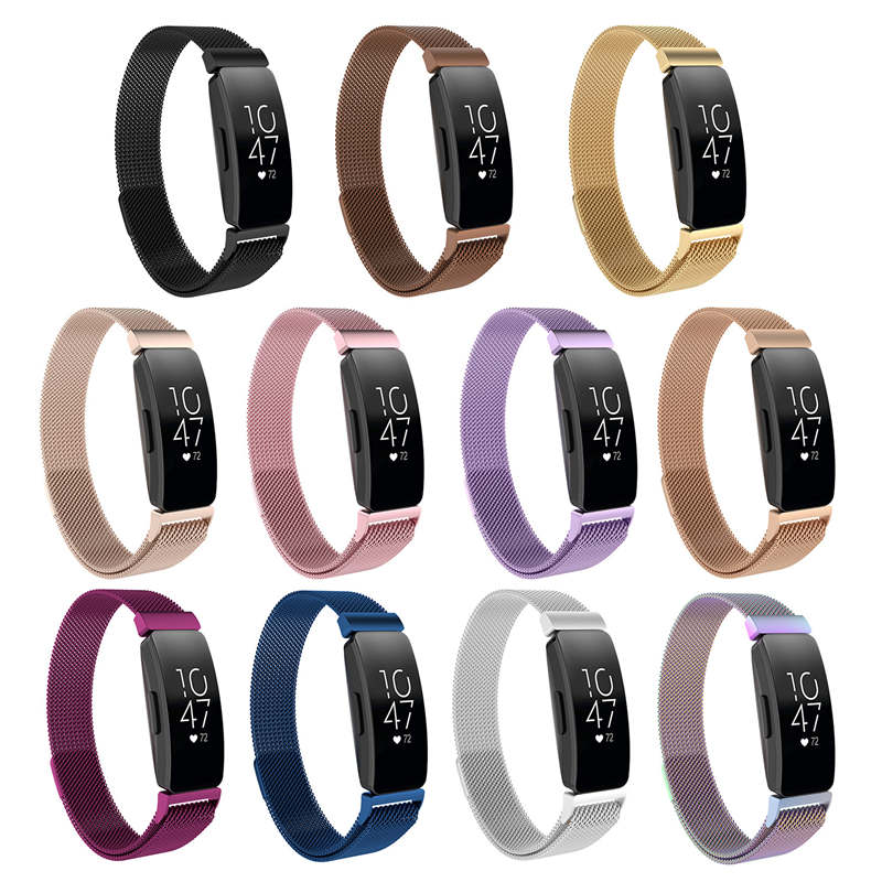 Stainless Steel Metal Replacement Strap Magnet Buckle For Fitbit Inspire HR-Black