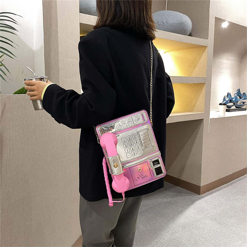 Fashion Telephone Shaped Shoulder Bag Ladies Funny Crossbody Bag-Pink