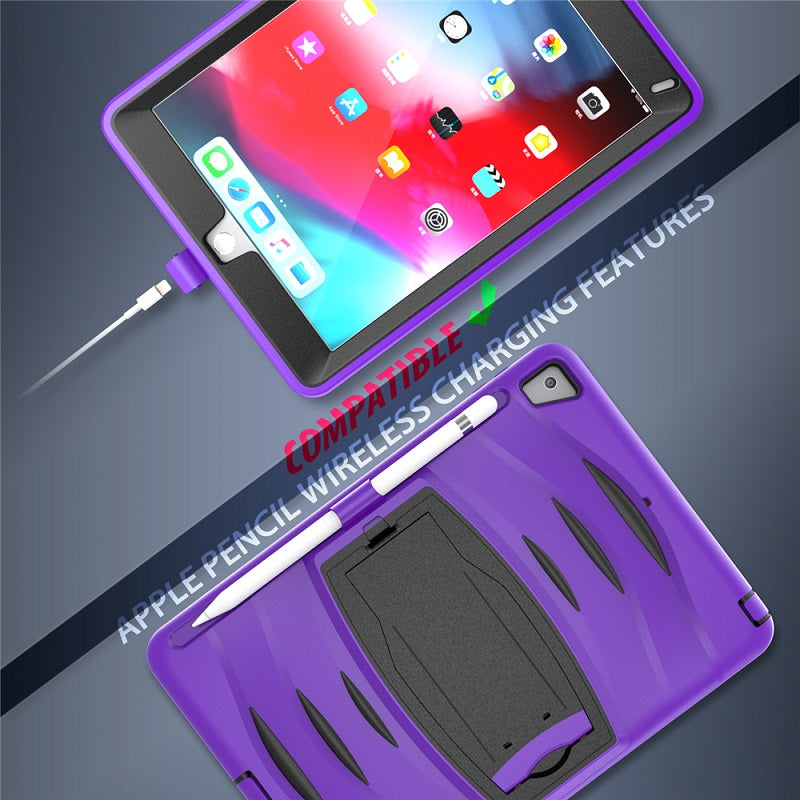 Shock Wave Kickstand Case Anti-Fall Protection With Pencil Holder For 9.7inch iPad 5/iPad 6/iPad Air2/iPad Pro9.7-Purple