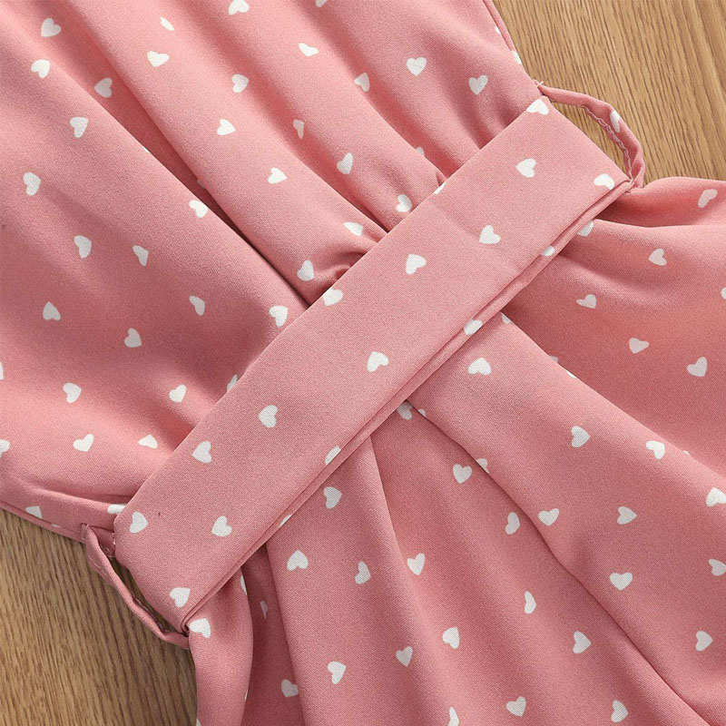 Baby Girl Clothes Self Tie Sleeveless Romper Heart Shape Print Jumpsuit-Pink