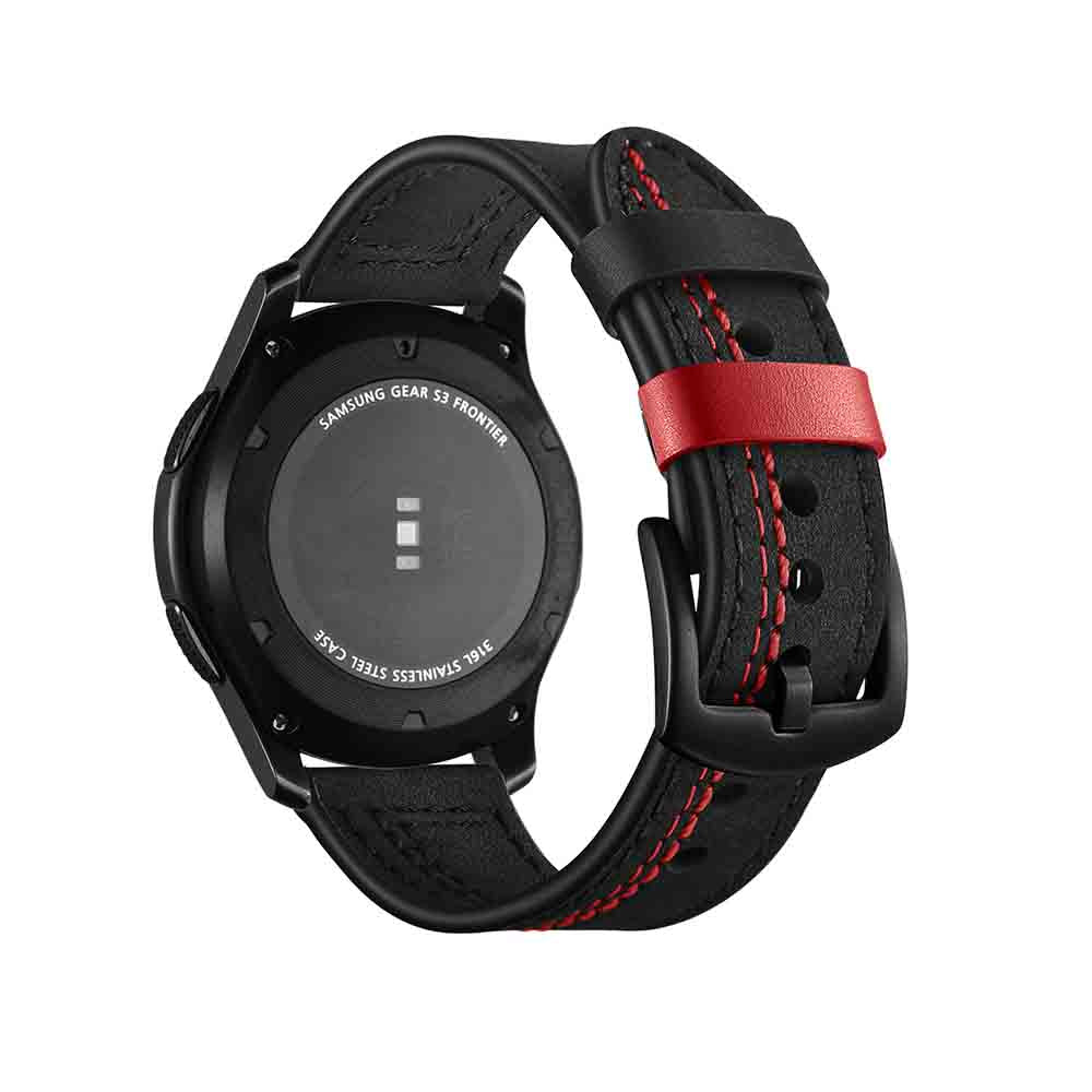 Fashion 7 Line Style Leather Watch Band For Samsung Galaxy Watch 42/46mm Gear S3 Frontier/Classic(Black)