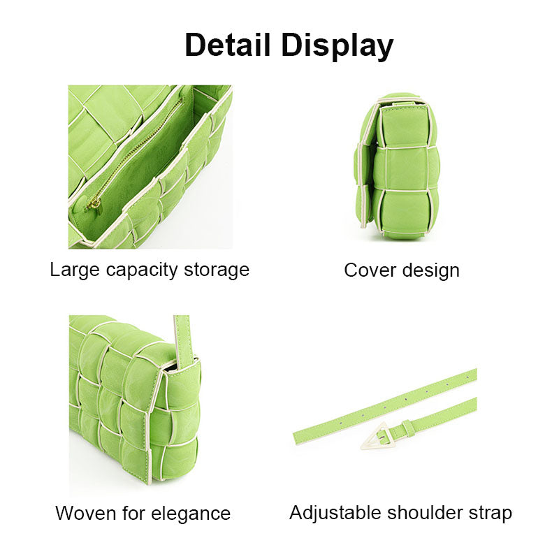 Casual Soft Crossbody Bag Square Design Braided Handbag-Green