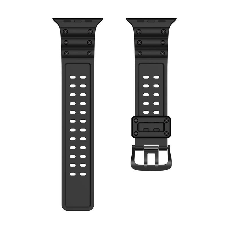 Shockproof Silicone WatchBand Double Breasted Straps for iWatch-Black