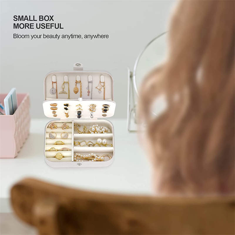 Small Jewelry Box Necklace Ring Double Layer Storage Bag Travel Organizer -Orange