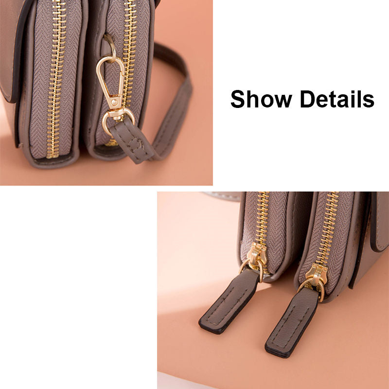 Womens Multiple Card Slots Crossbody Shoulder Bag Large Capacity Wallet-Pink
