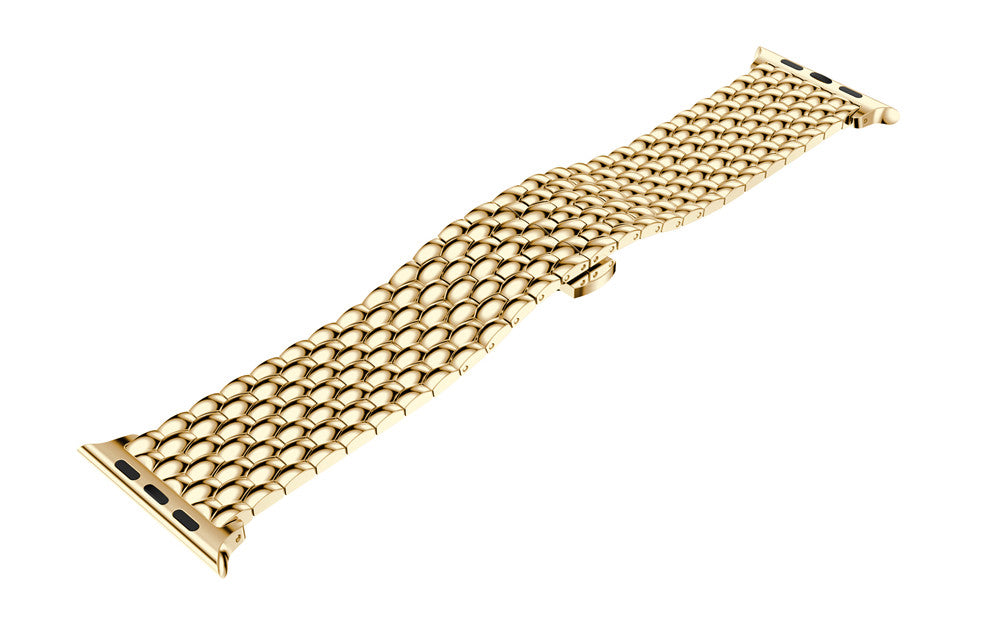 Dragon Leather Metal Watch Band For Apple Watch SE/6/5/4/3/2/1(Gold)
