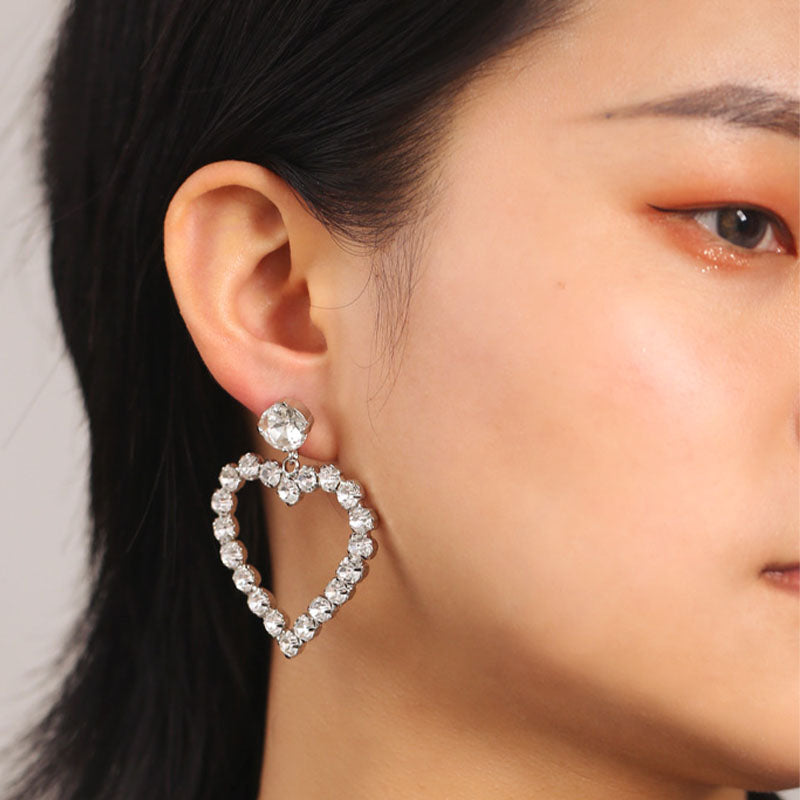 Women Vintage Crystal Heart Drop Earrings Statement Jewelry