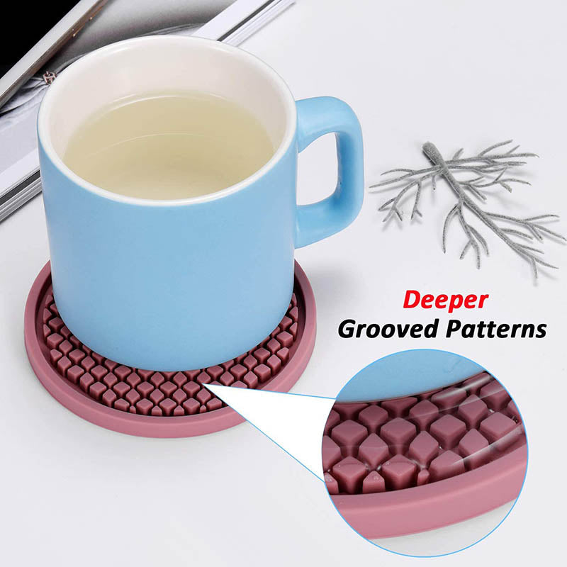 Silicone Drink Coasters Set of 6 in Holder for Drinks Insulation Absorbent Coaster Protect Cup-Pink