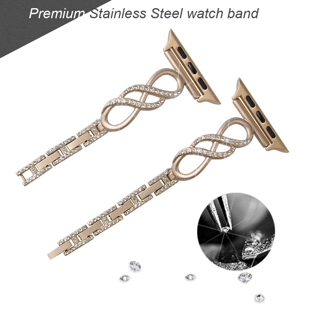 8 Shape Watch Band Stainless Steel Wristbands for Apple IWatch Series SE/1/2/3/4/5/6 For Women-Champagne gold