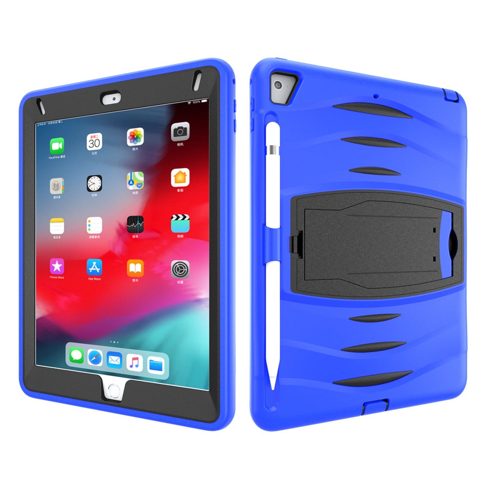 Shock Wave Kickstand Case Anti-Fall Protection With Pencil Holder For 9.7inch iPad 5/iPad 6/iPad Air2/iPad Pro9.7-Blue