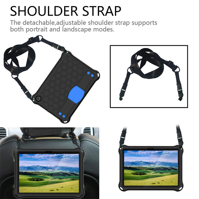 Hive Kindle Fire HD8/HD8 Plus (2020) Tablet Case Durable Stand Cover With Shoulder Strap-BlackBlue