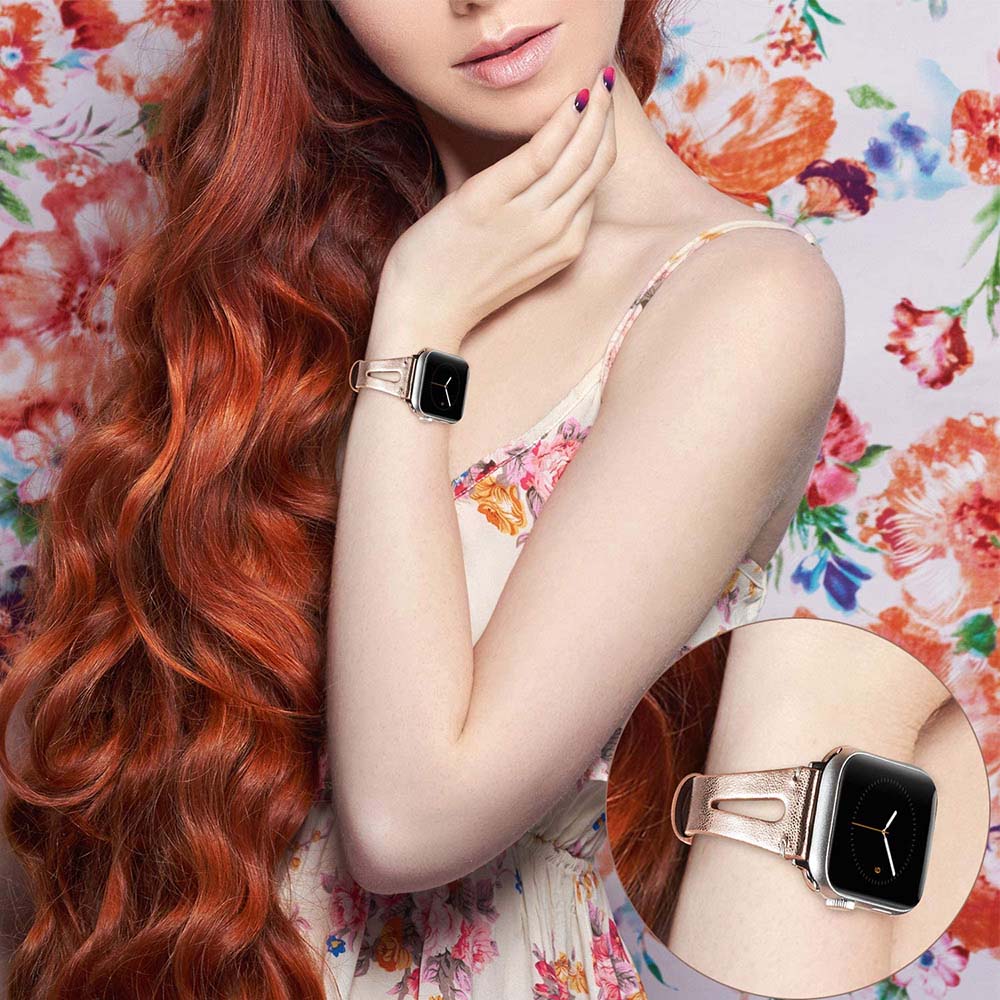 Fashion Triangle Hole Leather Watch Band For Apple Watch SE/6/5/4/3/2/1(Rose Gold)