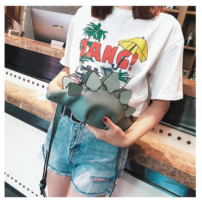 Dinosaur Shoulder Purses PU Stegosaurus CrossBody Bag for Girl Women-Blue