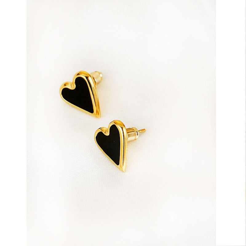 Ladies Gold Color Heart Shell Earrings Valentineds Day Jewelry Gifts-Black