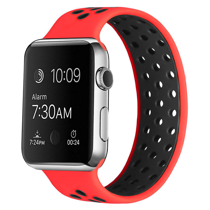 Sports Breathable Silicone Solo Loop Watchband for Apple Watch Series 6/5/4/3/2/1/SE-RedBlack