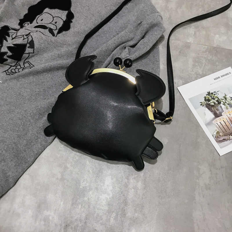 Crab Shape Handbag Novelty Detachable Shoulder Bag Women's Satchel-Black