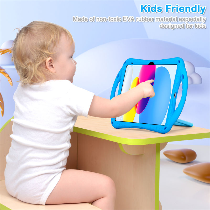 Cat Tablet Case For iPad 10th Kids Friendly with Handle Stand-LightBlue