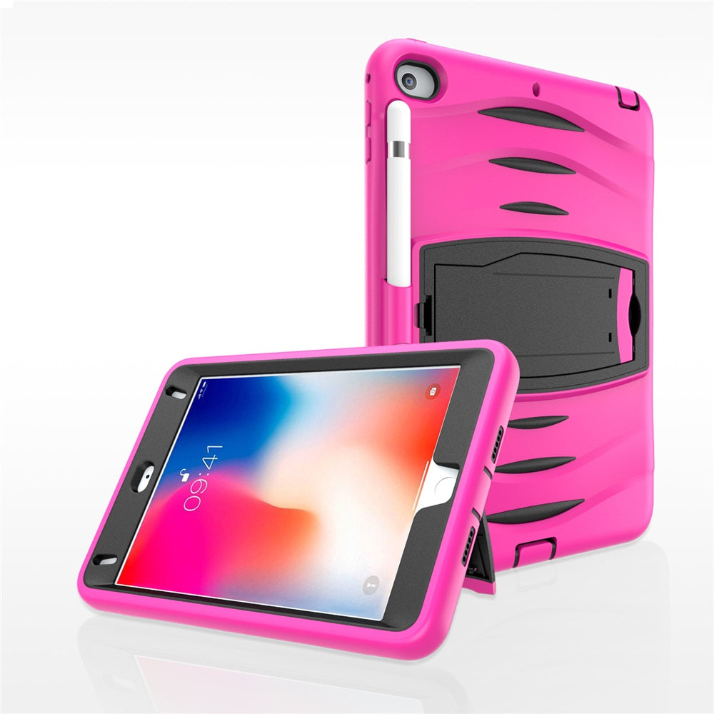 Shock Wave Design Kickstand Case Heavy Duty Rugged Anti-Fall Protection With Pencil Holder For 7.9inch iPad Mini 4/5-Rose Red