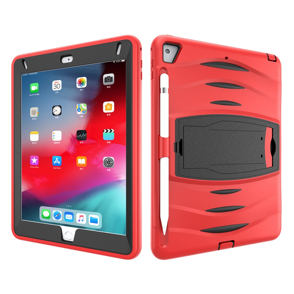 Shock Wave Kickstand Case Anti-Fall Protection With Pencil Holder For 9.7inch iPad 5/iPad 6/iPad Air2/iPad Pro9.7-Red