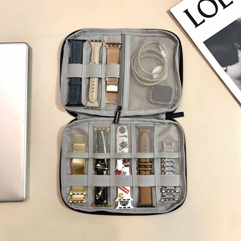 Watch Bands Storage Bag 10-15 Watch Strap Organizer Waterproof Travel Wirstband Pouch for iWatch Bands and Accessories-Grey