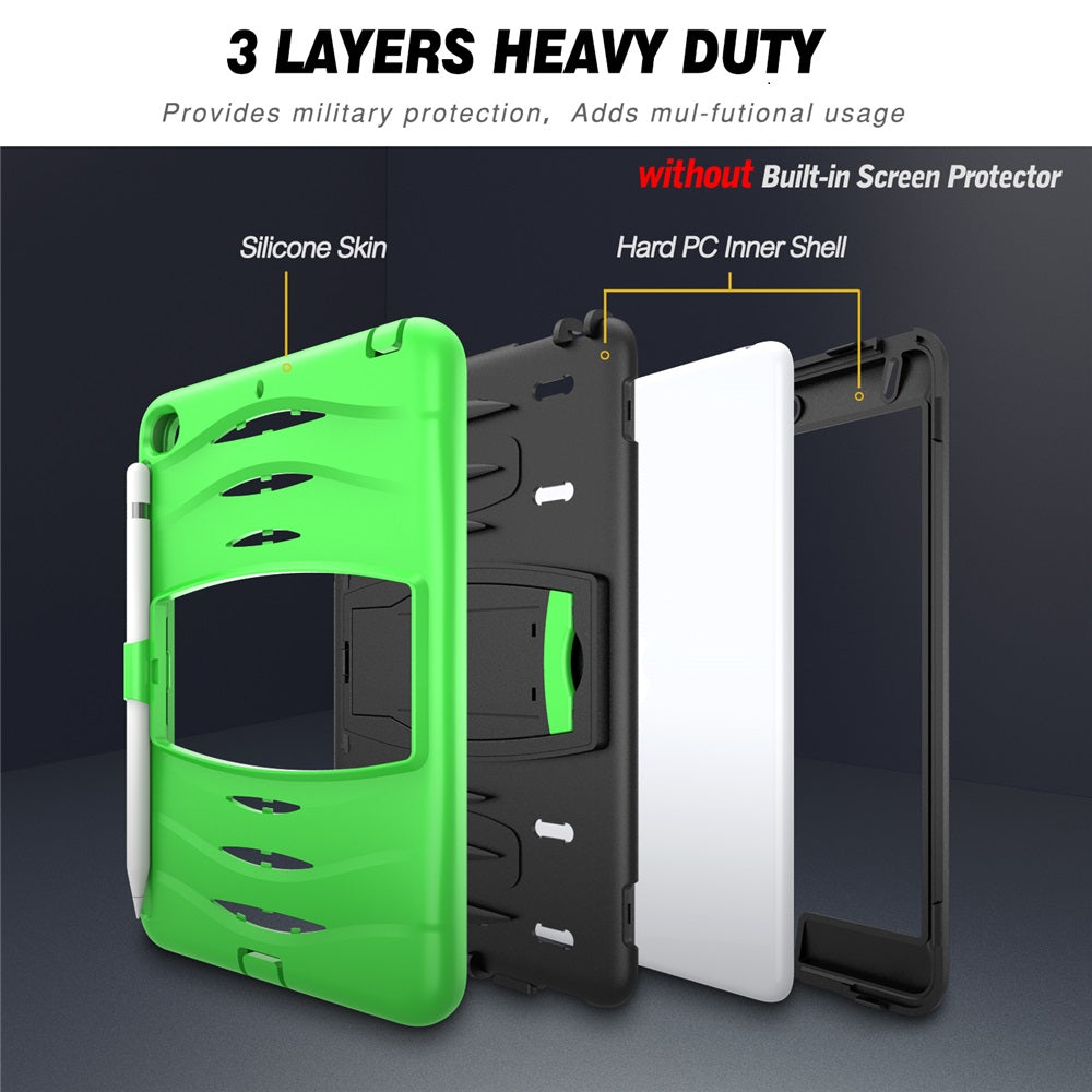 Shock Wave Design Kickstand Case Heavy Duty Rugged Anti-Fall Protection With Pencil Holder For 7.9inch iPad Mini 4/5-Green