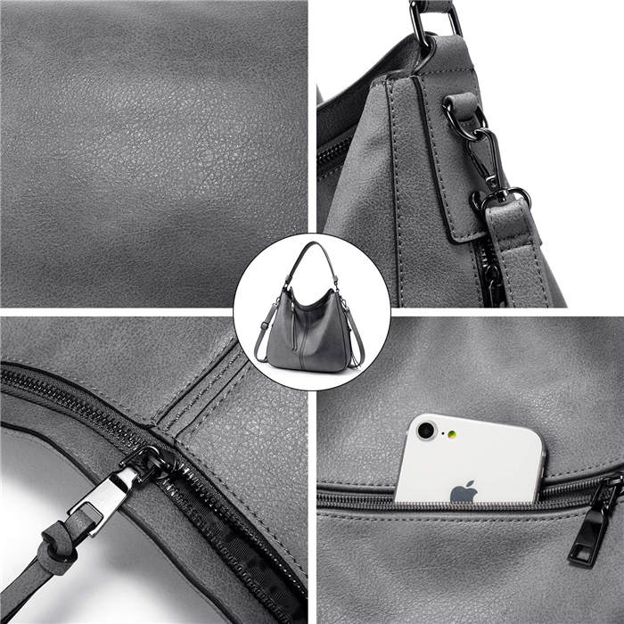 Handbags for Women Large Designer Ladies Hobo bag Bucket Purse Faux Leather-Grey