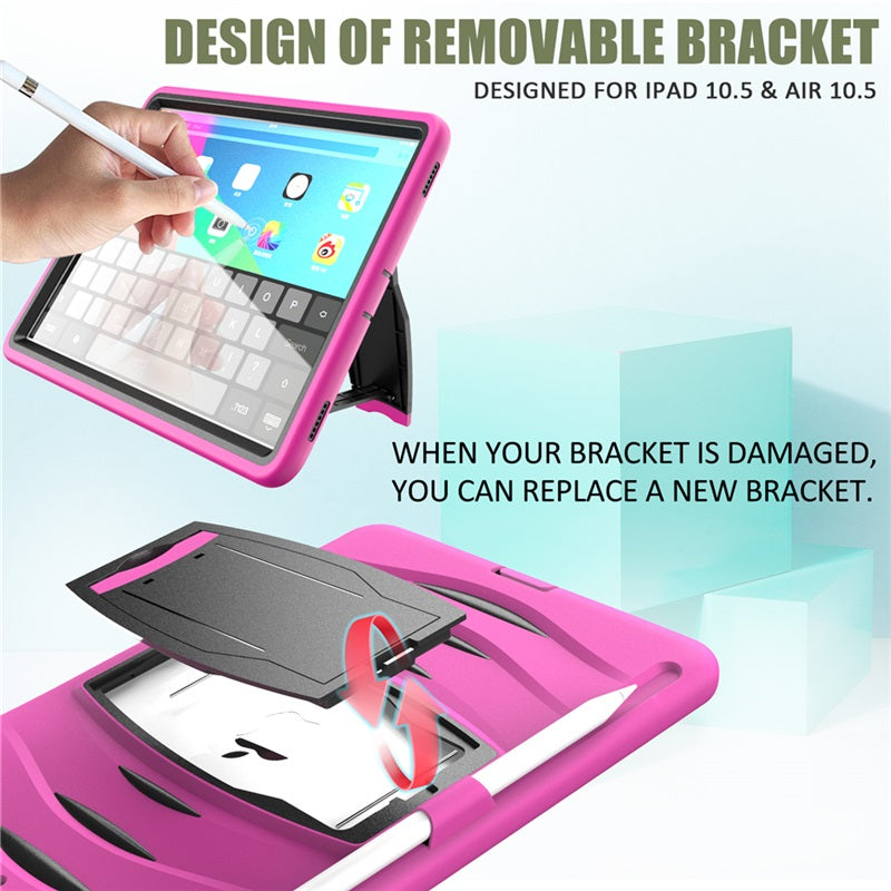 Shock Wave Kickstand Case Anti-Fall Protection With Pencil Holder For 10.5inch iPad Air3/iPad Pro10.5-Rose Red