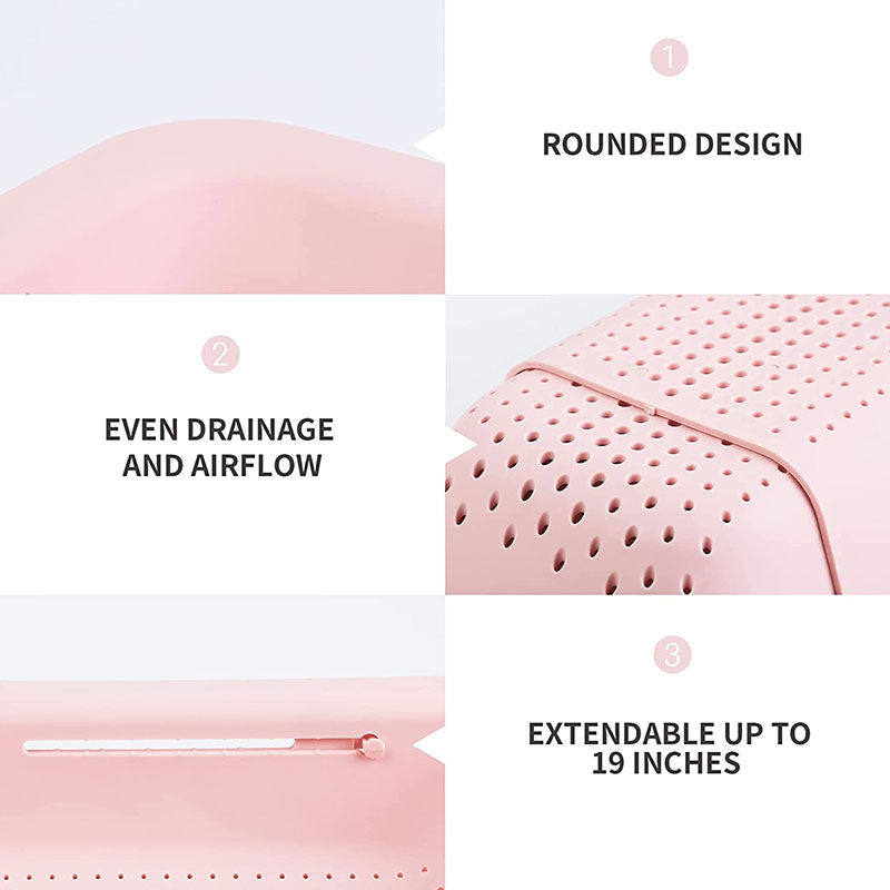Sink Retractable Strainer Basket for Washing Vegetable Drying Dish-Pink