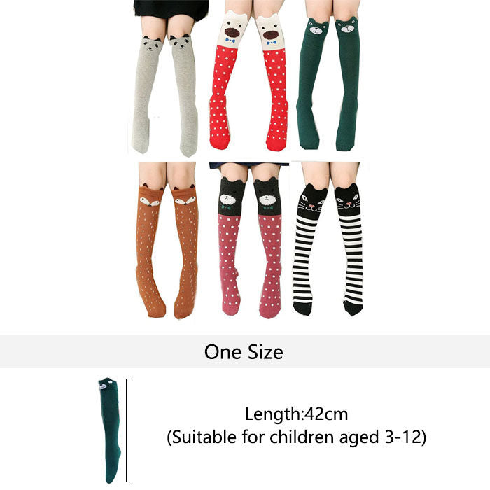 6 Pcs Cartoon Animal Girls Knee High Socks Cotton Mid Calf Long Boot Socks