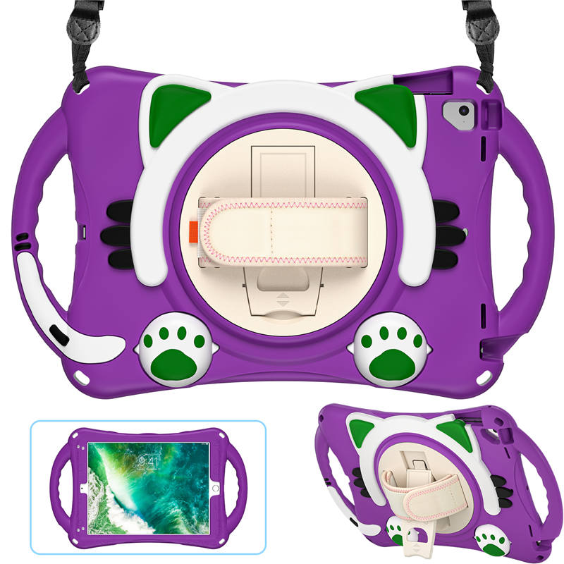CatA iPad Silicone Case For iPad Pro 9.7 inch Air1/2 Built-in Handle Stand With a Strap-Purple