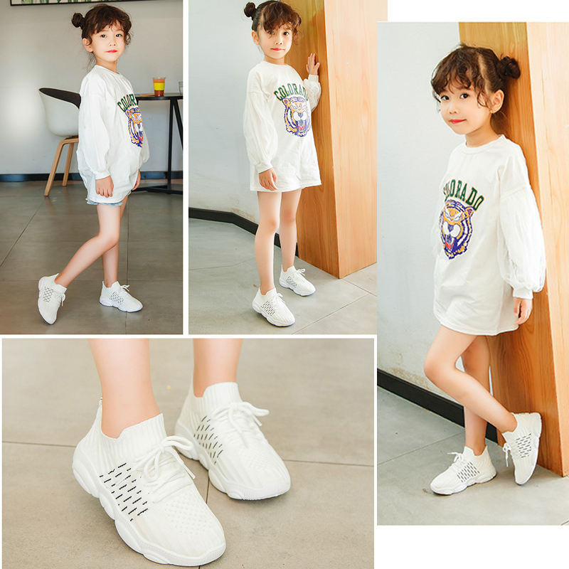 Girls and Boys Sneakers Cotton Mesh Breathable Shoes Outdoor-White