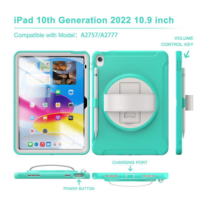 Tablet Case with 360¡ã Kickstand/Hand Strap Shockproof-MintGreen