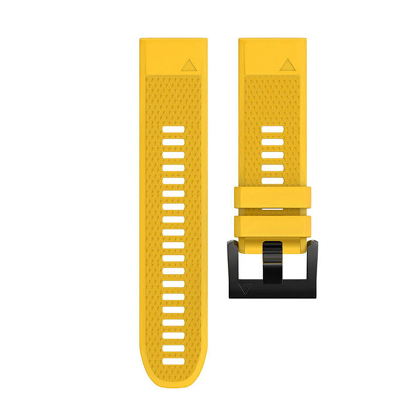26mm Width Easy Fit Soft Silicone Watch Strap For Garmin Fenix 5X/5X Plus/6X/6X Pro/3/3 HR Black Steel Buckle-Yellow