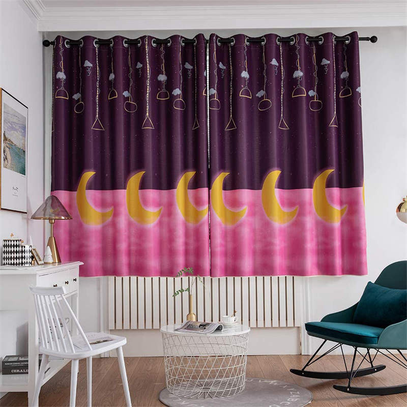2 Panels Star Moon Window Curtain For Bedroom 39X78in-Purple