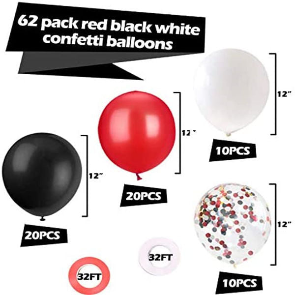 62 pieces 12 Inches Black Red Confetti Balloons Kit for Baby Shower Birthday Graduation Party Decorations