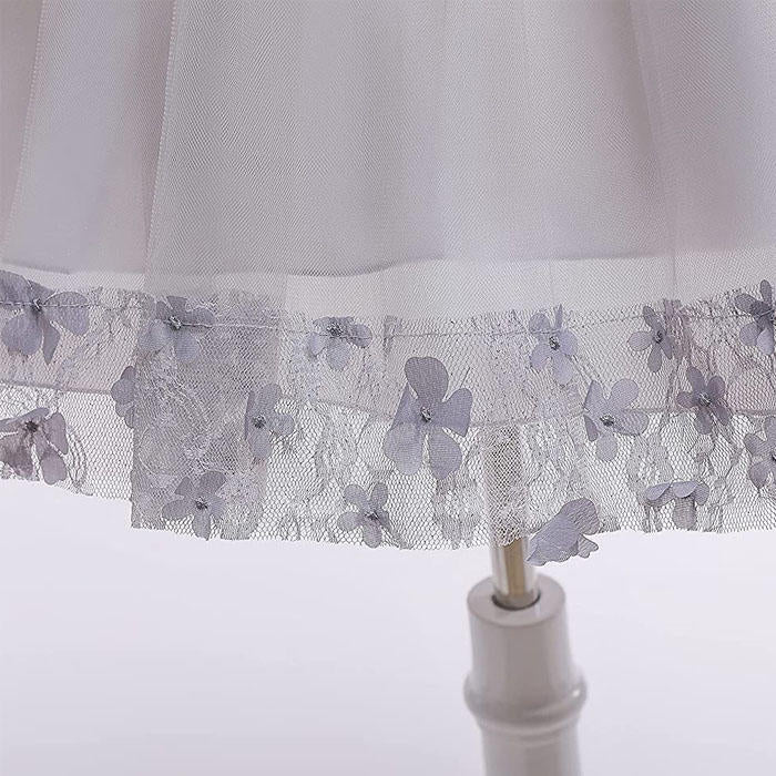 Girls Tulle Lace Flower Princess Wedding Dress For Toddler And Baby Girl-Gray