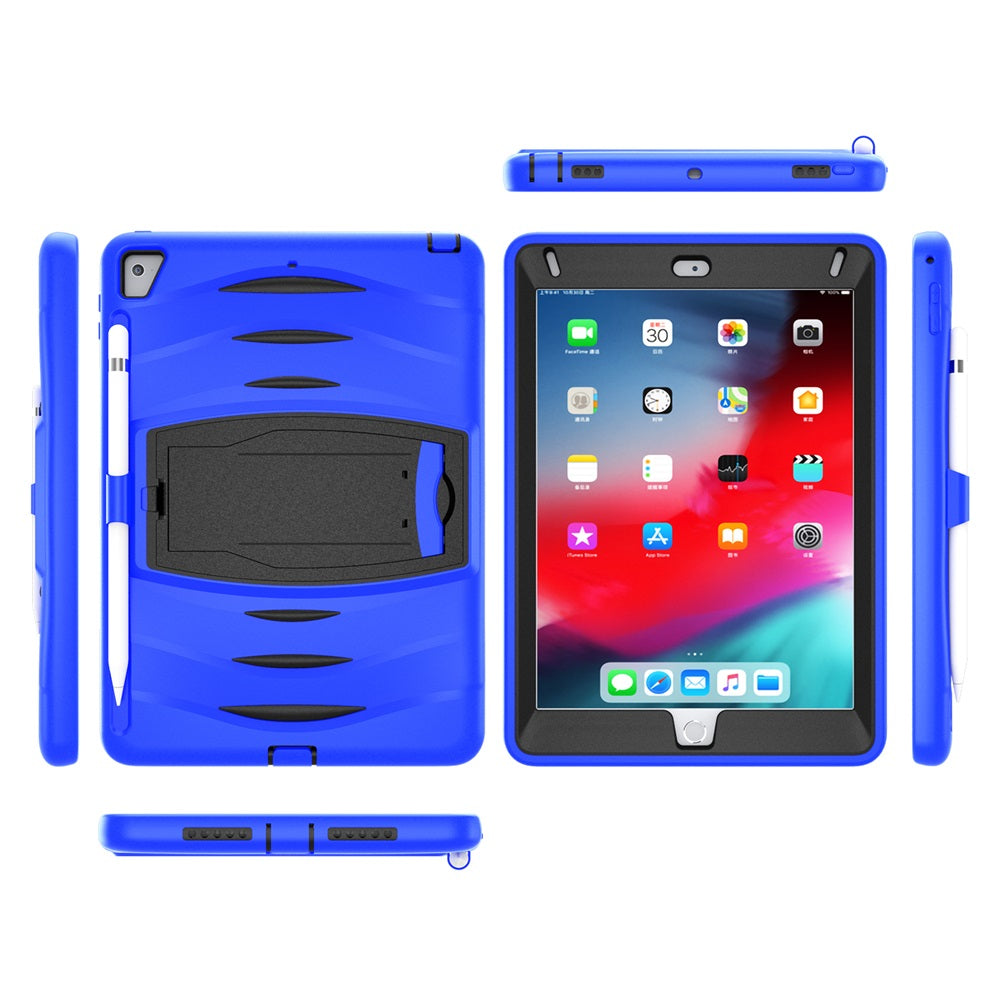 Shock Wave Kickstand Case Anti-Fall Protection With Pencil Holder For 9.7inch iPad 5/iPad 6/iPad Air2/iPad Pro9.7-Blue