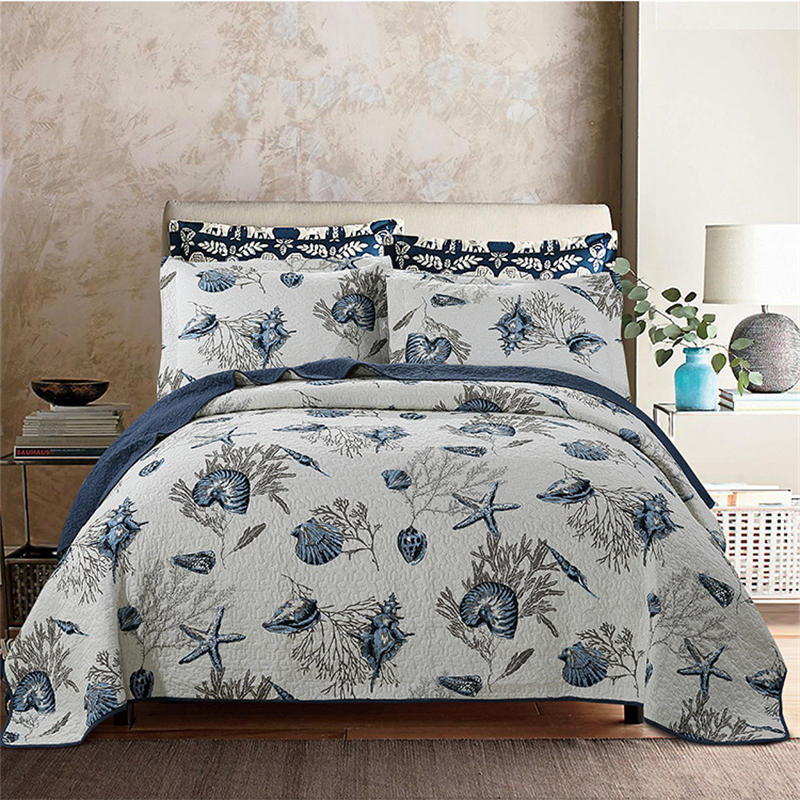 3 Pieces Coverlet Set Pastoral Style Washed Printed Quilted Quilt for Home