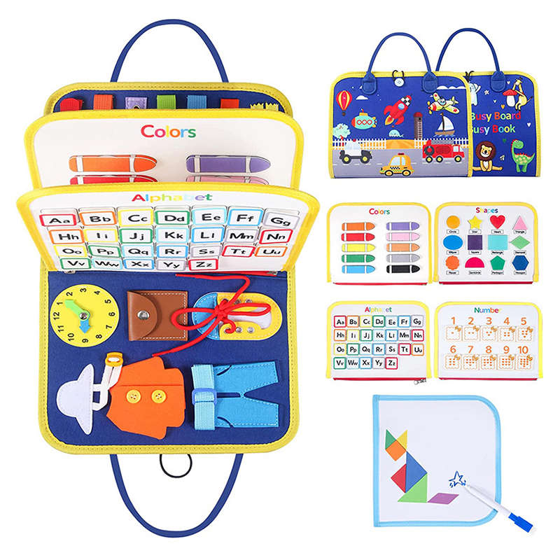 Busy Board Educational Sensory Toys Toddler for 3-6 Year Old Boys Girls-Blue
