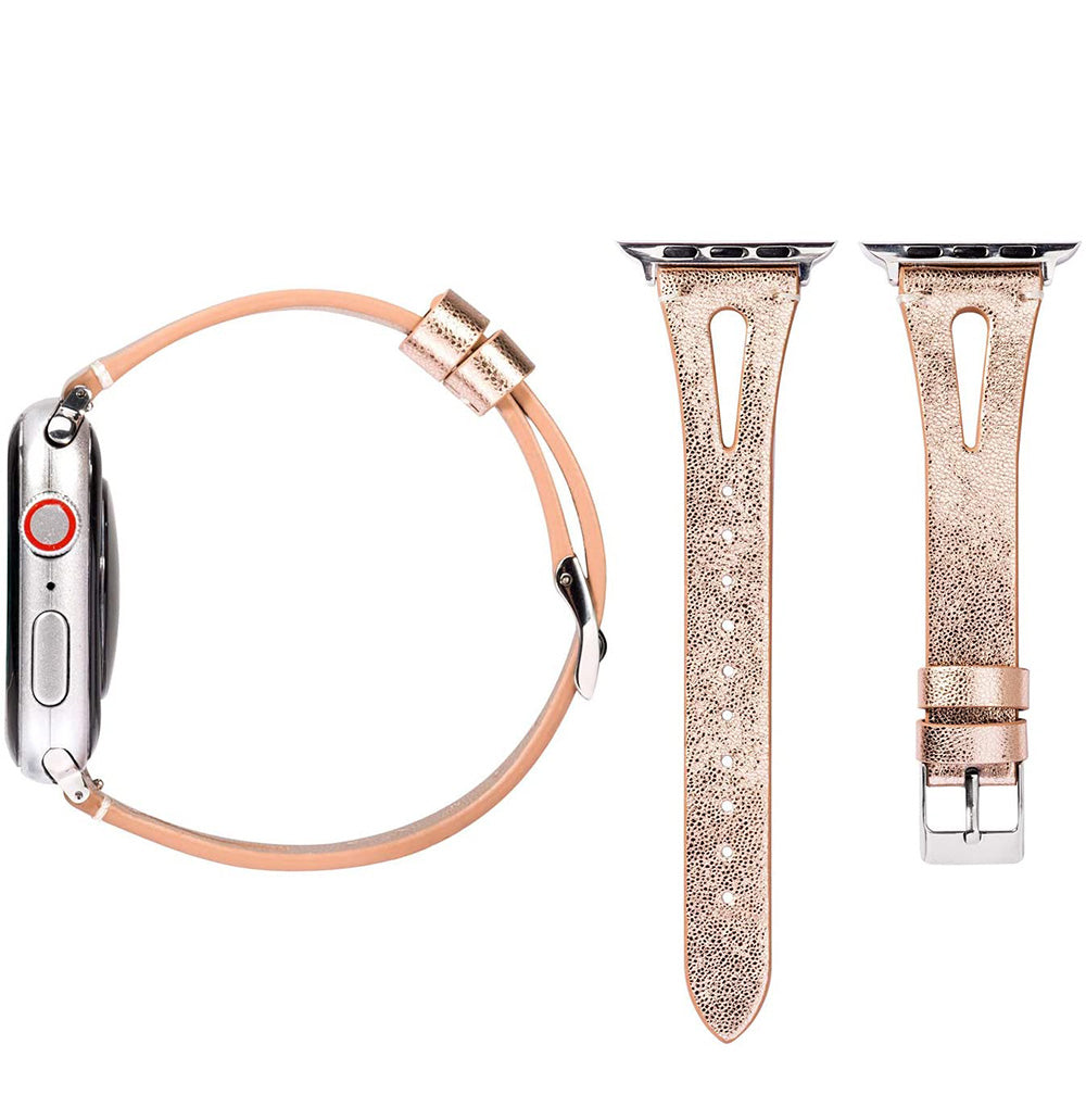 Fashion Triangle Hole Leather Watch Band For Apple Watch SE/6/5/4/3/2/1(Rose Gold)