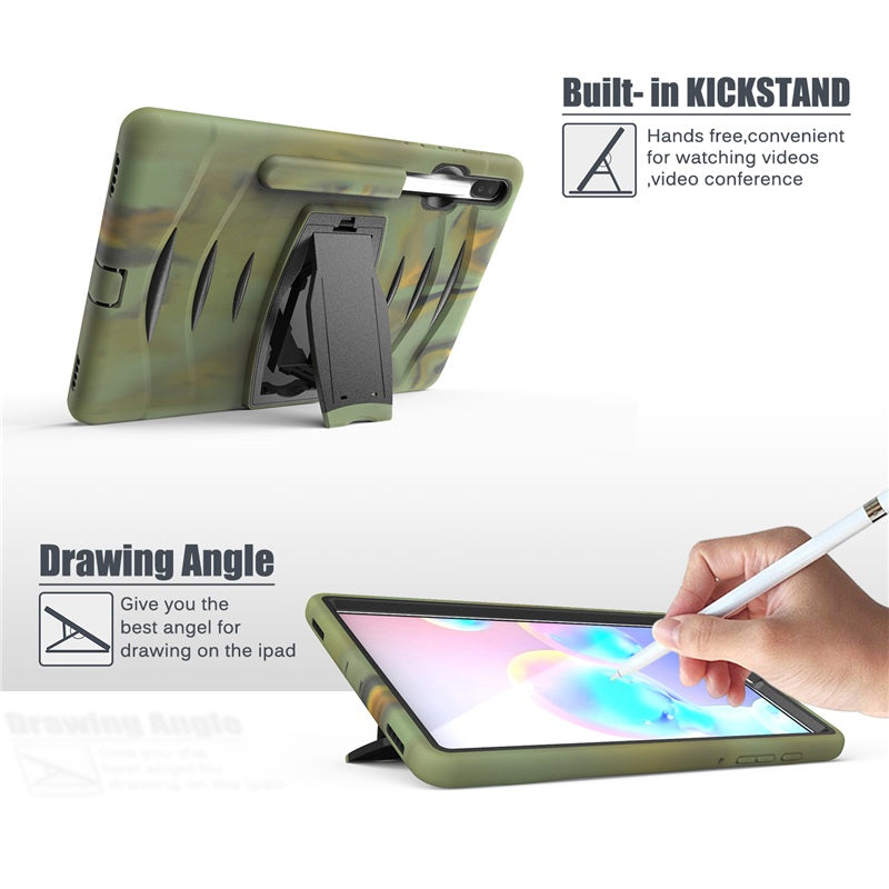 Shock Wave Kickstand Case Anti-Fall Protection With Pencil Holder For Samsung Tab S6 10.5inch T860/T865/T867(2019)-Camouflage