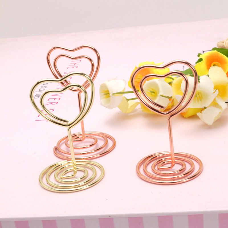 20 Pieces Mini Place Card Holders Table Number Stand Table Card Holder Wire Table Picture Photo Holder-Silver-heart Shaped