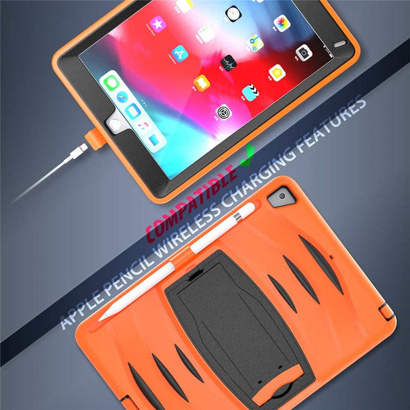 Shock Wave Kickstand Case Anti-Fall Protection With Pencil Holder For 9.7inch iPad 5/iPad 6/iPad Air2/iPad Pro9.7-Orange