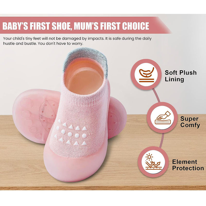 Baby Sock Shoes Soft Sole Non-Skid Slip On Sneakers First Walking-Pink