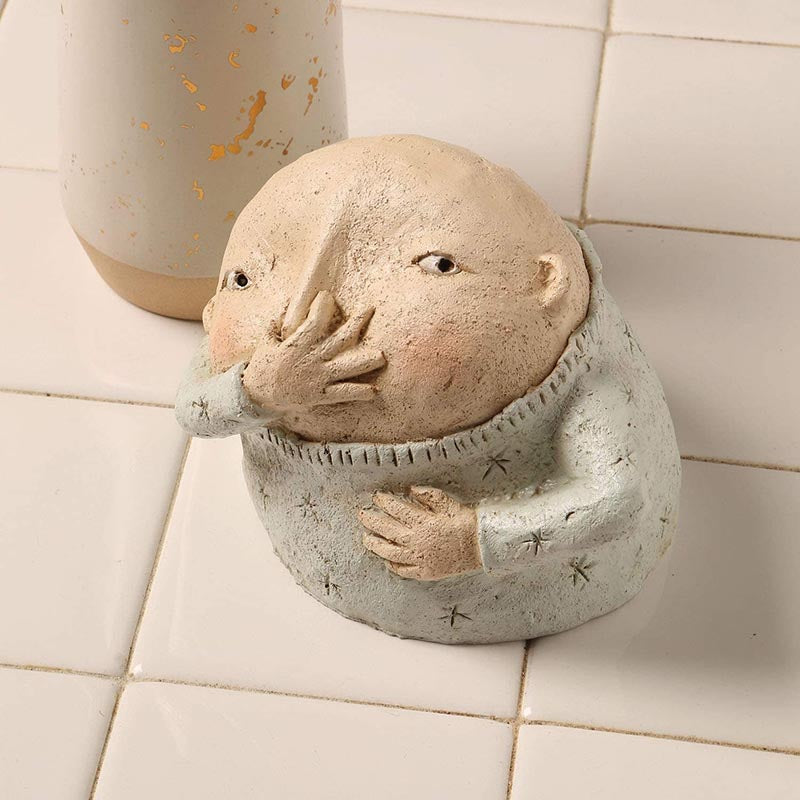 16cm Height Child Holding Nose Sculpture - Primitive Kitschy Figurine Bathroom Decor