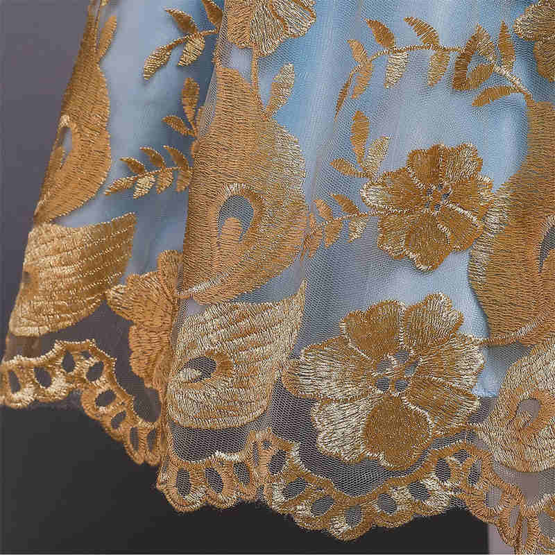 Girl Flower Lace Printed Cotton Elegant Tulle Bow Belt Princess Dress-Yellow