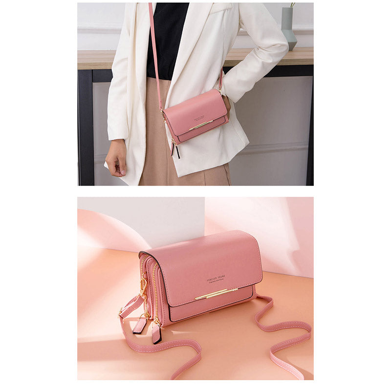 Womens Multiple Card Slots Crossbody Shoulder Bag Large Capacity Wallet-Pink
