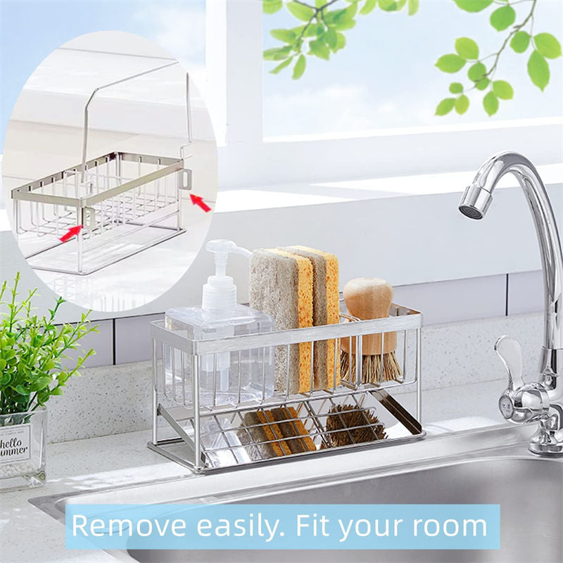 Sponge Holder with Auto Drain Tray Kitchen Sink Caddy Organizer