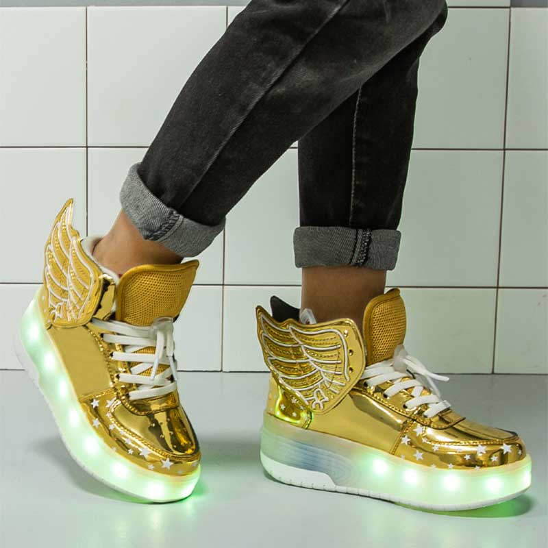 Kids LED Light Up Shoes High top Dancing Sneakers for Boys Girls-Golden